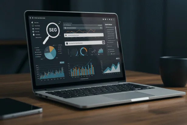 Laptop showing SEO analytics with upward graphs, illustrating smart SEO strategies to boost online traffic and business growth.