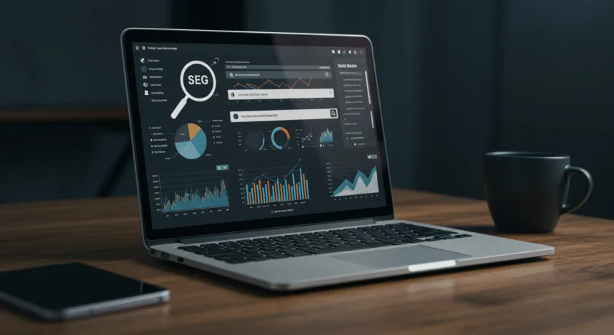Laptop showing SEO analytics with upward graphs, illustrating smart SEO strategies to boost online traffic and business growth.