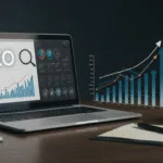 Laptop with SEO dashboards and upward traffic charts symbolizing proven SEO tips to grow website traffic.