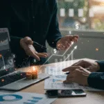 Entrepreneurs at a modern workspace reviewing charts and revenue growth visuals on a laptop, symbolizing smart business monetisation strategies