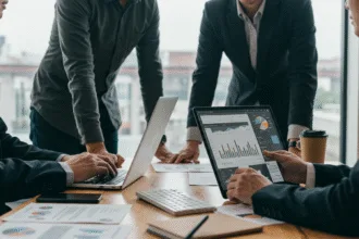 Business owners reviewing digital marketing analytics to avoid costly mistakes in 2025.