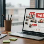 Laptop showing product visuals and call-to-action designs that demonstrate powerful sales-driven graphic design hacks
