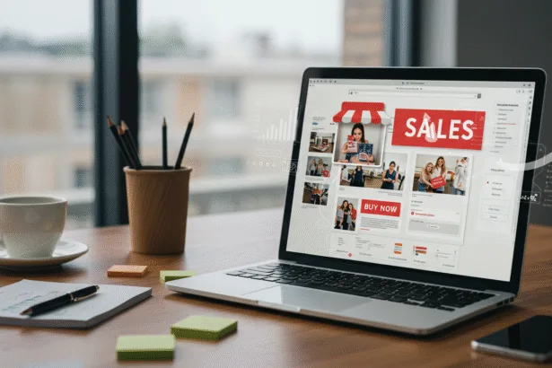 Laptop showing product visuals and call-to-action designs that demonstrate powerful sales-driven graphic design hacks
