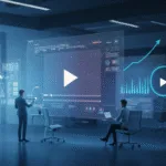 Business team analyzing video ads on digital screens with growth charts, symbolizing how video ads boost business growth.