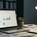 Modern workspace with a laptop displaying clean website design, symbolizing smart website design tips to win more clients.