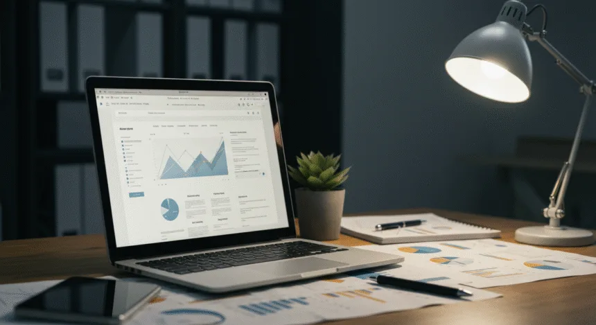 Modern workspace with a laptop displaying clean website design, symbolizing smart website design tips to win more clients.