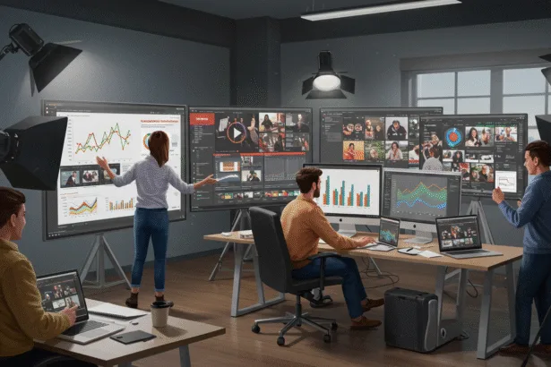 “Professional team creating high-converting video ads to boost business sales in 2025.”