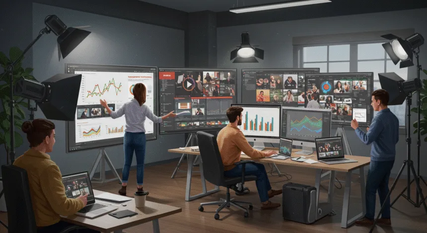 “Professional team creating high-converting video ads to boost business sales in 2025.”