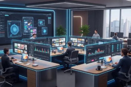 Professional web developers creating responsive business websites with analytics dashboards and e-commerce designs in 2025.