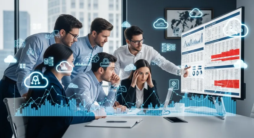 Business team reviewing cloud cost mistakes affecting profit.