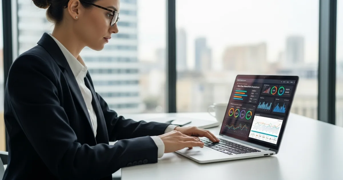 Business professional analyzing digital dashboards and charts to implement monetization strategies.