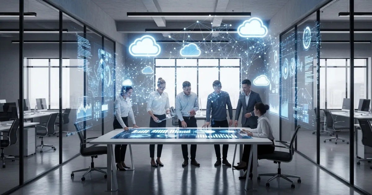 Business team using cloud technology to boost efficiency