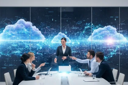 Business team using innovative cloud strategies to drive growth.