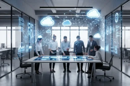 Business team using cloud technology to boost efficiency