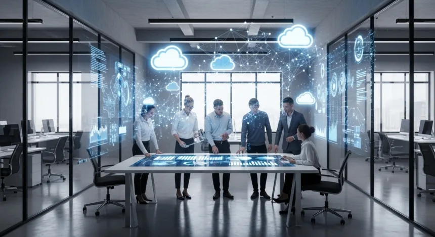 Business team using cloud technology to boost efficiency