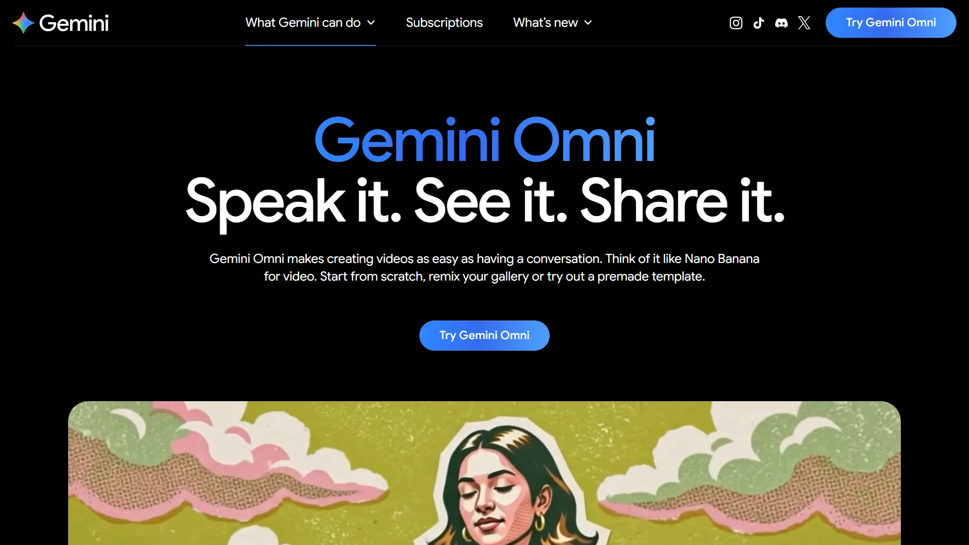 A screenshot of Gemini Omni web page
