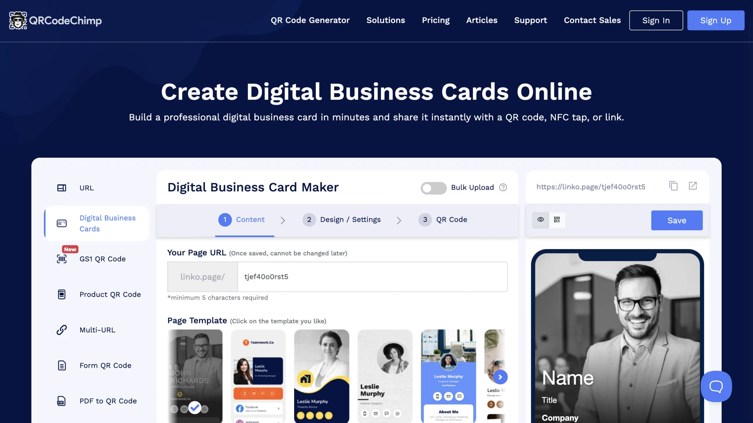 QRCodeChimp Digital Business Cards